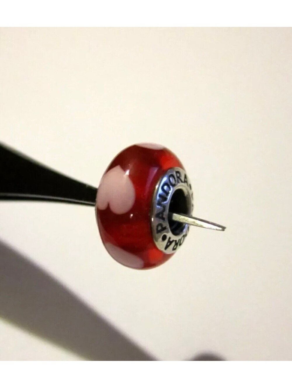 Authentic Pandora Silver RED HEARTS Murano Glass Bead Charm 4 Bracelet Pendant